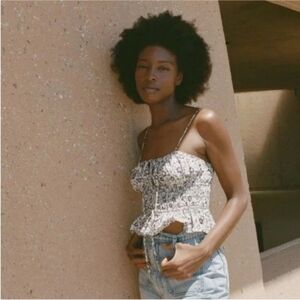 Doen | Finella Top in Cream Jessamine Calico Navy Floral XXS